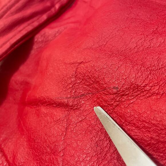 1970s Red Leather Maxi Coat w/ Real Black Fox Fur | Greg Bell, XL, Rare Vintage - Picture 13 of 14